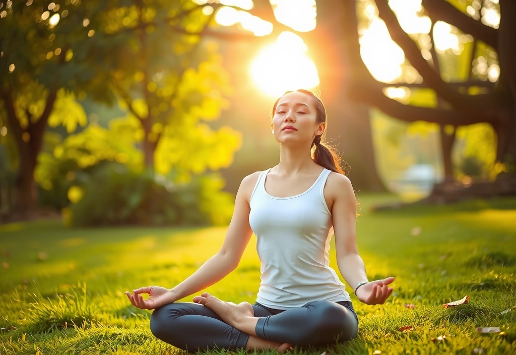 Sarah Chen meditating in nature